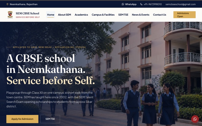 SEM CBSE School website screenshot